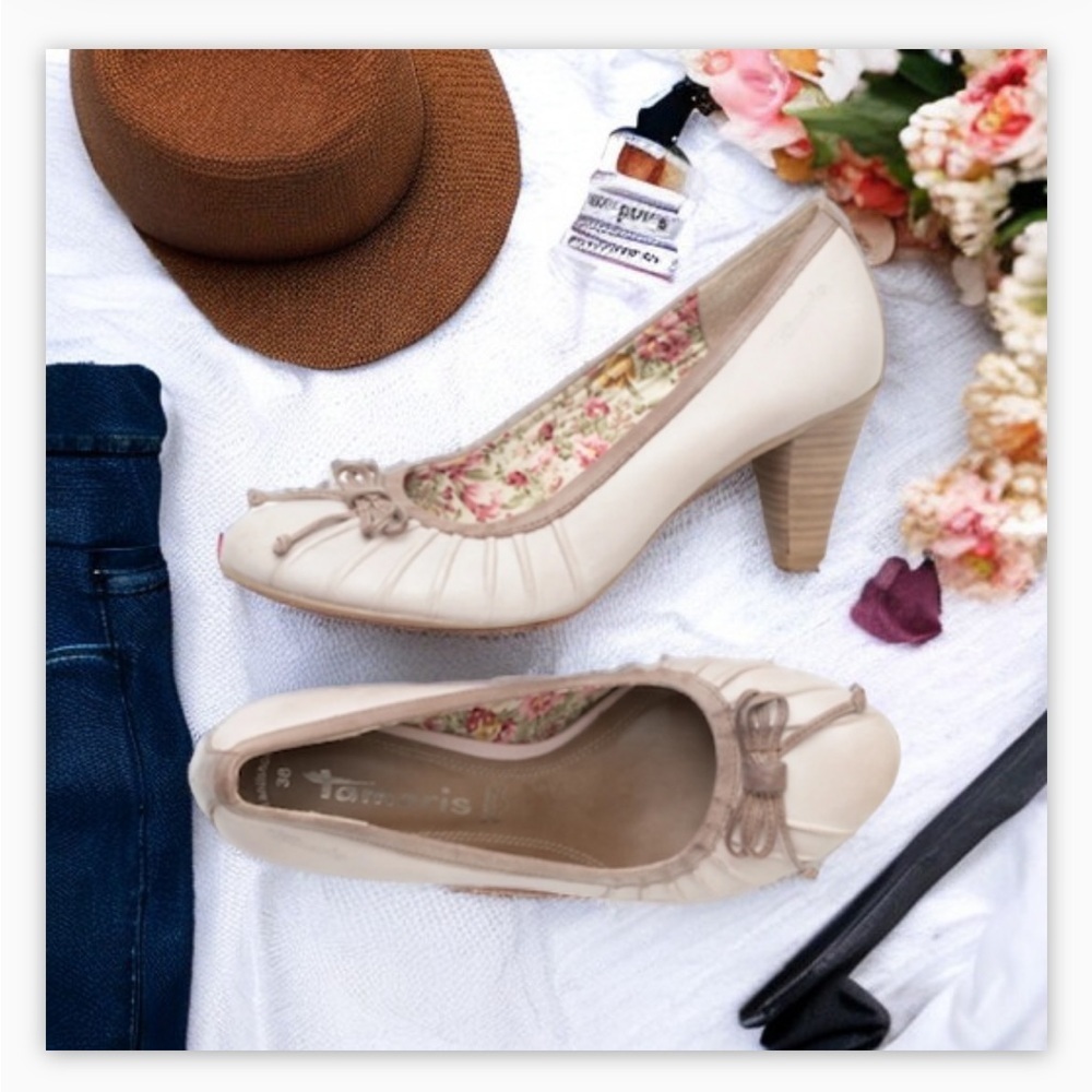 Tamaris Pump -Genuine Leather -Contrast trim-bow detail-floral lining -S… - Picture 2 of 16